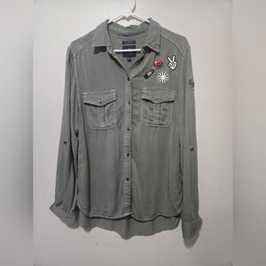 American Eagle Boyfriend Shirt with Patches Womens Medium